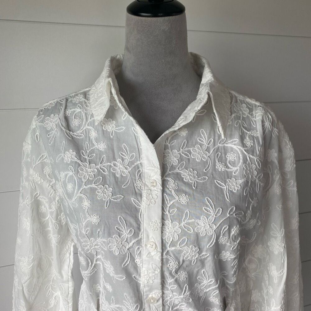 SUPER NATURAL BY SECRET MISSION SKIPE SHIRT EMBROIDERED WHITE DRESS SIZE S $425 - Picture 2 of 12
